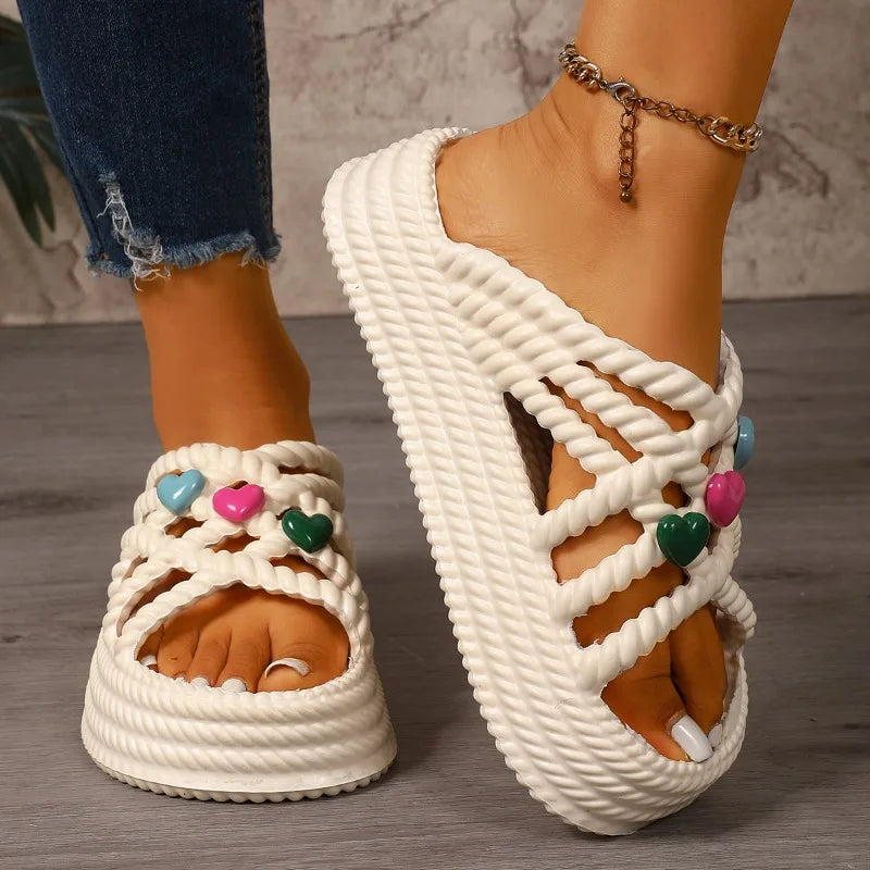 Women's Summer Love Embellishment Weaving Comfortable Lightweight Zpaxo