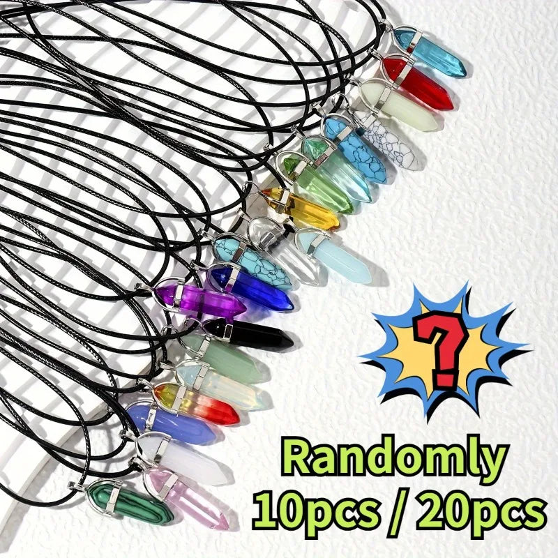 10 Hexagon Pillar Natural Stone Glass Pendant Colorful Column Charms