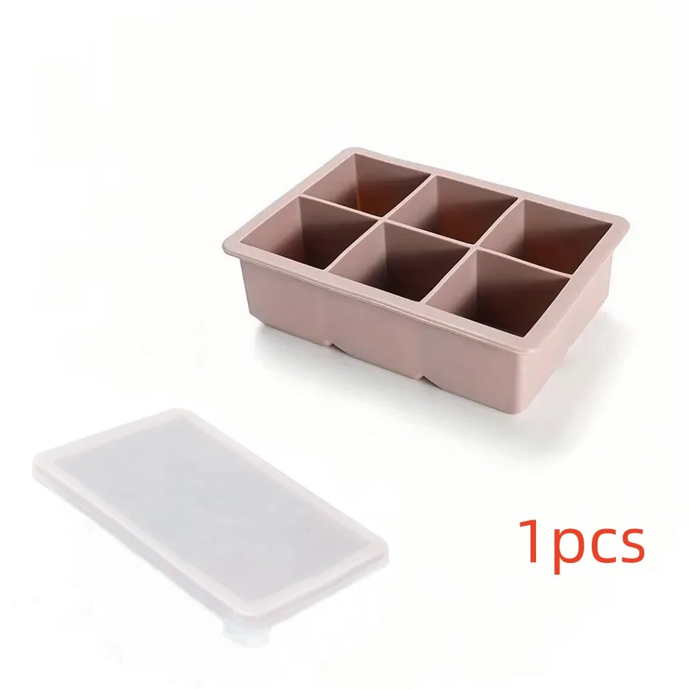 Large Ice Cube Tray Lid Stackable Big Silicone Square Mold Whiskey Zpaxo Pink