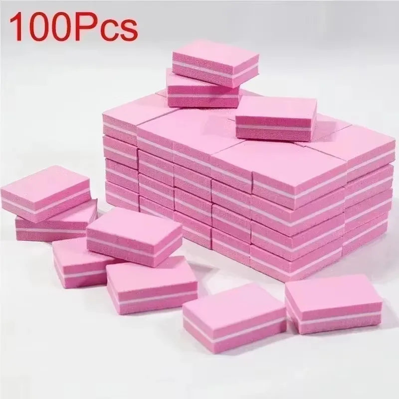 10-100psc Mini Buffing Sanding Files Block Pedicure Care Nail Art Buffer Polish Manicure Pedicure Nail File Tools Nail Charm new Zpaxo 100Pcs-Pink