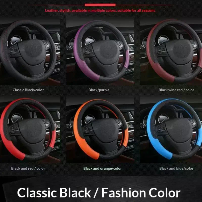 Universal Faux Leather Steering Wheel Cover – 37–38cm Fit