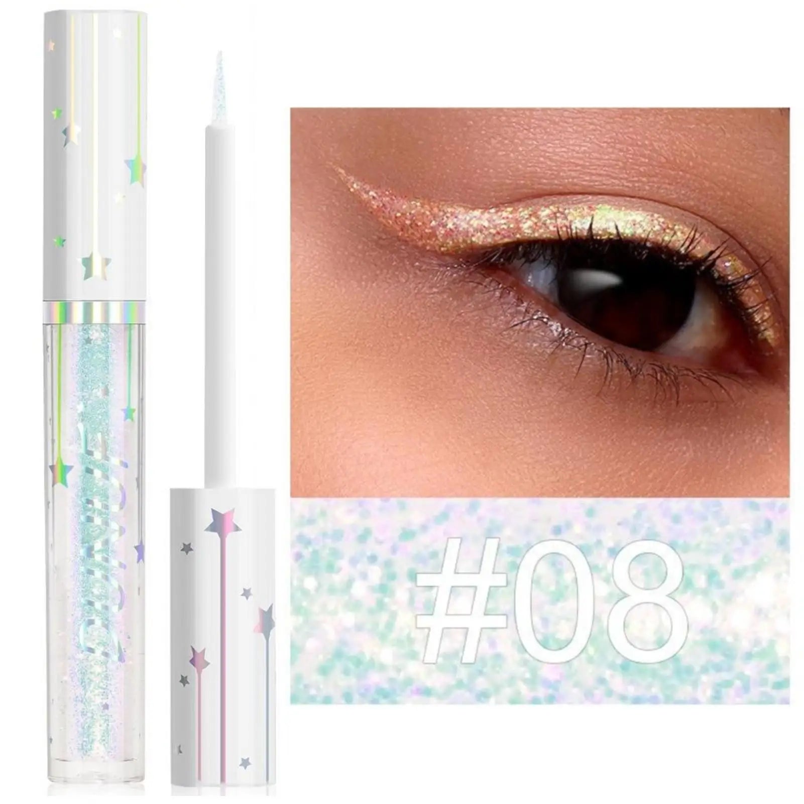 1PC Glittering Liquid Eyeliner Pen and Eyeshadow – Rich in Color, Waterproof, Quick-drying, Creating Shiny Eye Makeup Zpaxo 08
