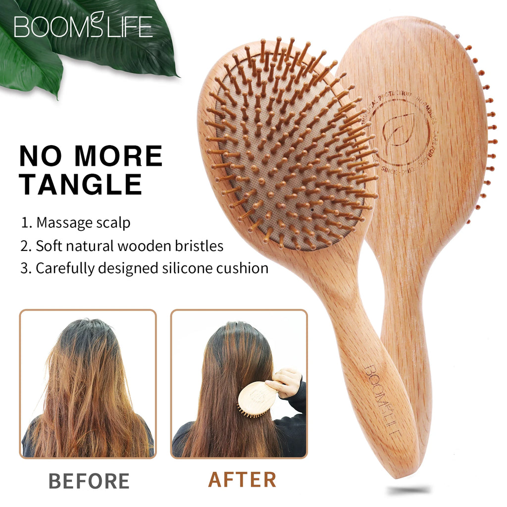 BOOMSLIFE Hair Brush Women Wide Tooth Hair Combs Healthy Paddle Cushion Massage Hairbrush Wooden Comb Hair Care Accessories Zpaxo