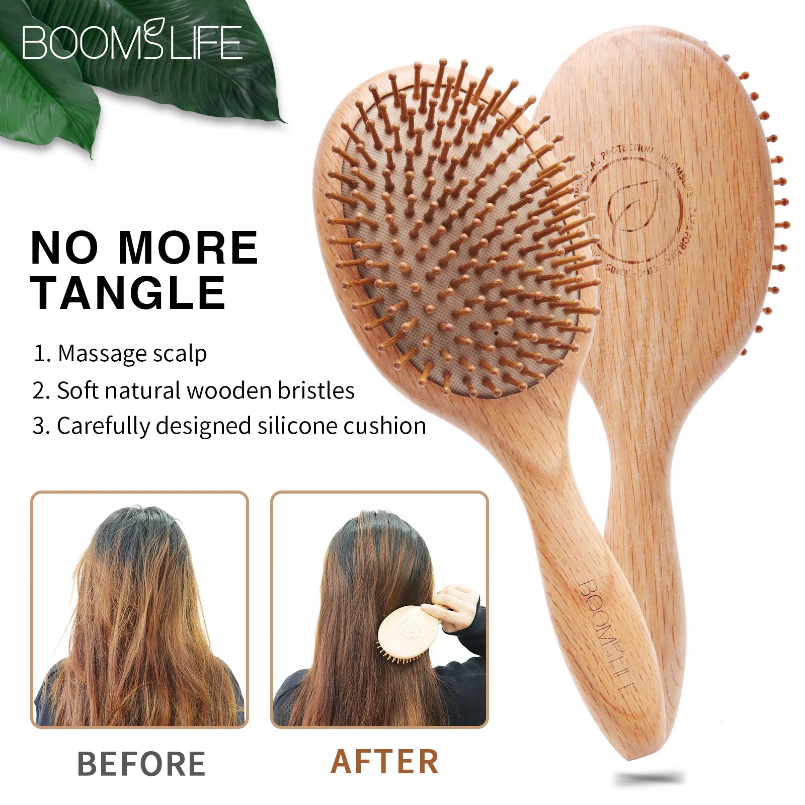 Natural Hair Brush Women Wide Tooth Hair Combs Healthy Paddle Cushion Massage Hairbrush Wooden Comb Hair Care Barber Accessories Zpaxo