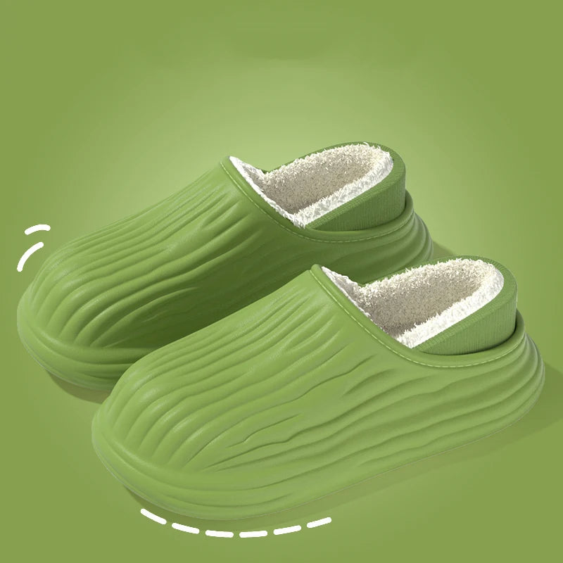 Winter Women Cotton Slippers Warm Non-slip Thick Bottom Slides Soft Zpaxo green 40-41