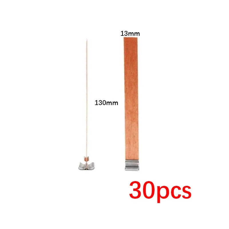 30-Pack Wooden Candle Wicks with Clip Base – Smokeless Candle Making Candle Making Wicks Zpaxo 13mm x 130mm