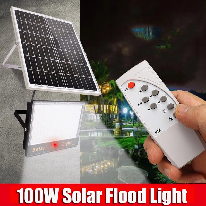 100W Solar Flood Light Outdoor Motion Sensor Lamp 4 Modes Remote Zpaxo