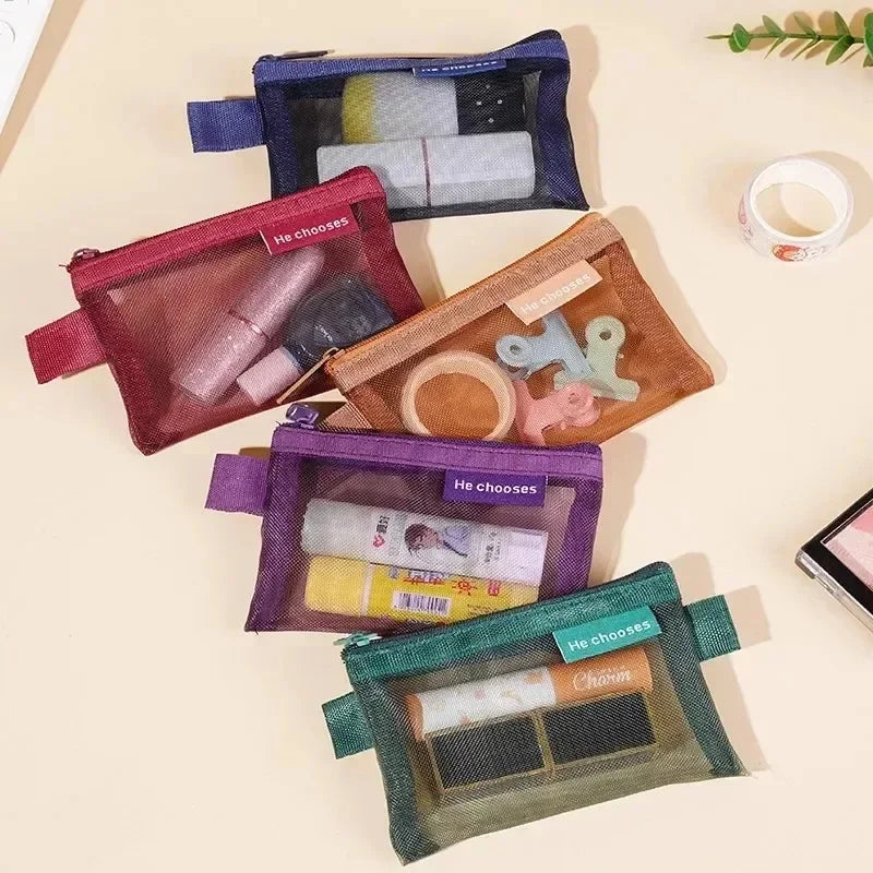 5PCS Mini Square Mesh Storage Bag Cable Holder Zipper Travel Organizer drawers for folding bag stand hanger hangingbig bags Zpaxo