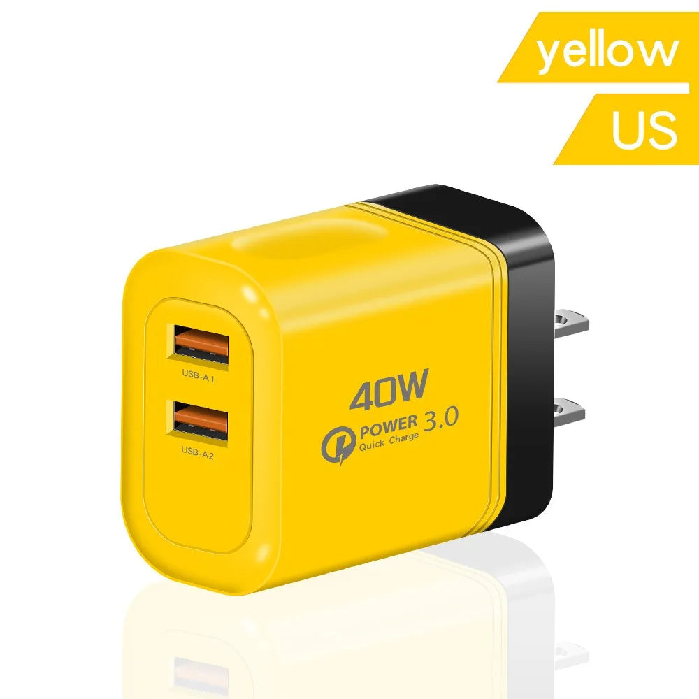 40W Dual USB Wall Charger – EU/US Plug, iPhone & Samsung USB Wall Charger Zpaxo US Yellow