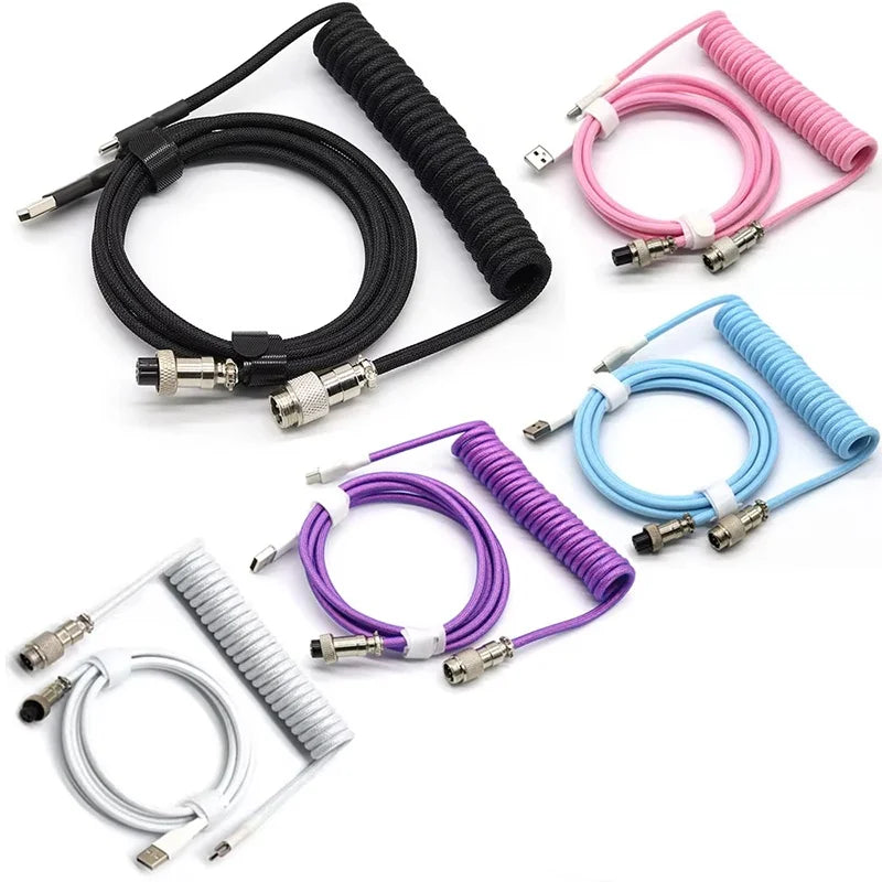 Type C Mechanical Keyboard Coiled Cable USB Keyboard Wire Mechanical Keyboard Cable Aviator Desktop Computer Aviation Connector Zpaxo