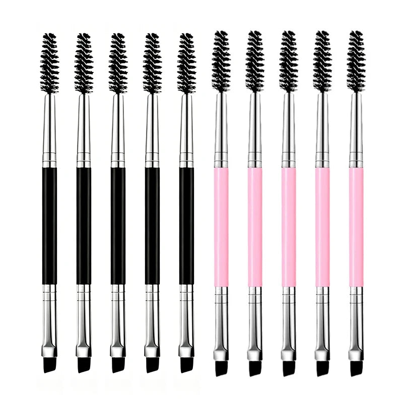 1/10pcs Soft Makeup Brushes Double Head Spiral Eyelash Eyebrow Brush Outline Blade Eyeliner Brush Multi-functional Makeup Tools Zpaxo 5pcs Black-5pcs Pink