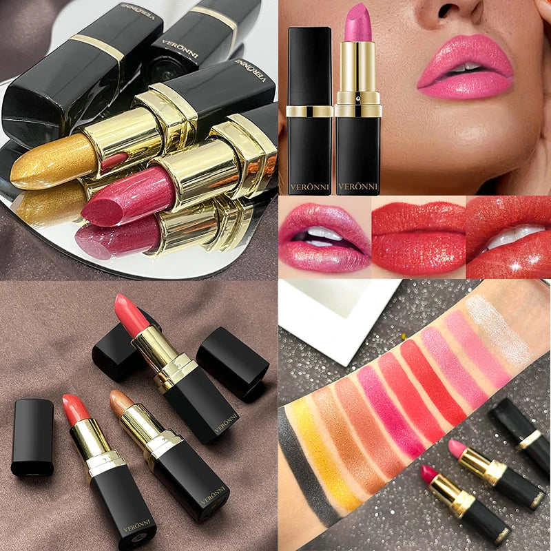 Diamond Shimmer Lipstick Lip Gloss Pigmented Long Lasting 10 Colors Zpaxo
