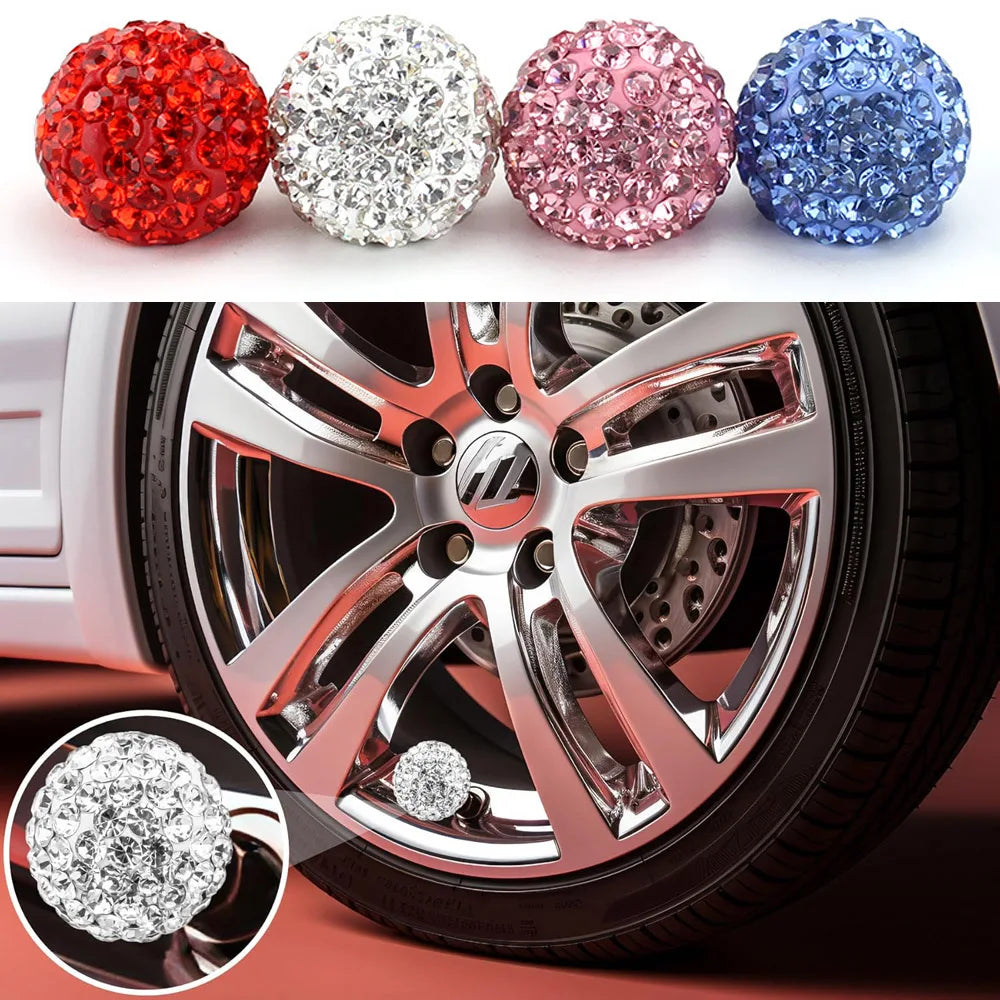 4-Pack Crystal Diamond Tire Valve Caps – Cars, Trucks & Bikes