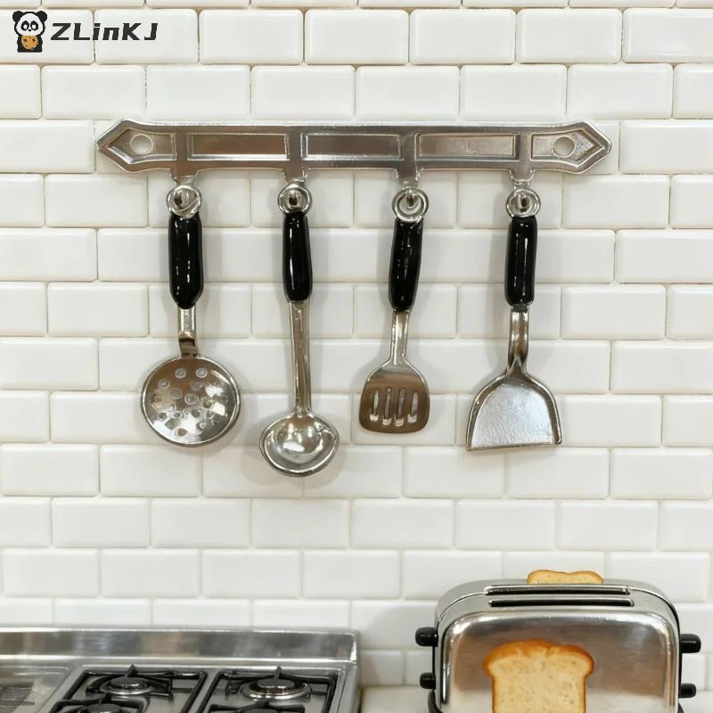 ▶1 Set Simulation Models Dollhouse Vertical Hanging Spatula Soup Spoon Funnel Miniature Kitchen Scene Tools DIY Decoration Zpaxo