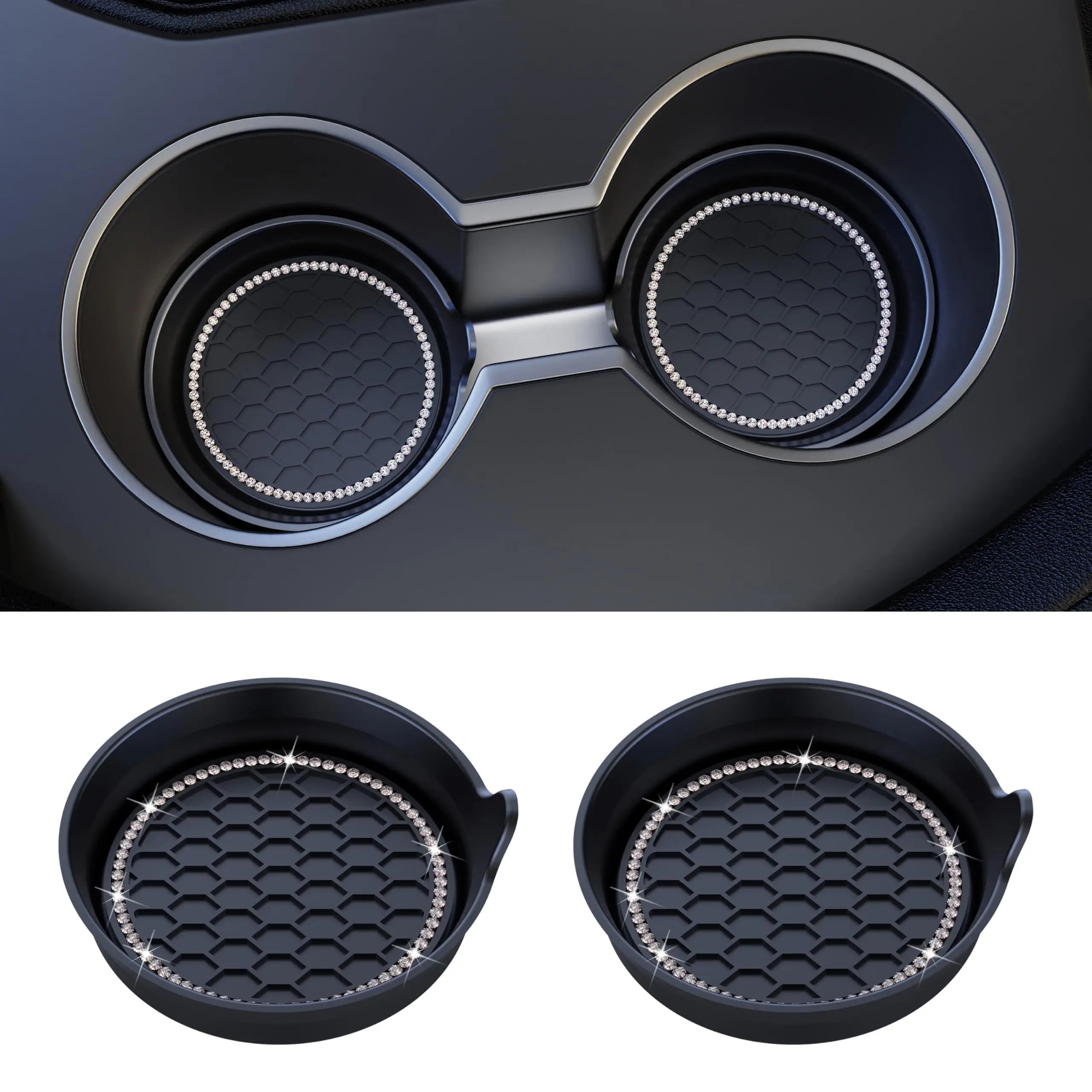 Rhinestone Car Cup Holder Coasters – Non-Slip Silicone Pads Car Cup Coaster Zpaxo