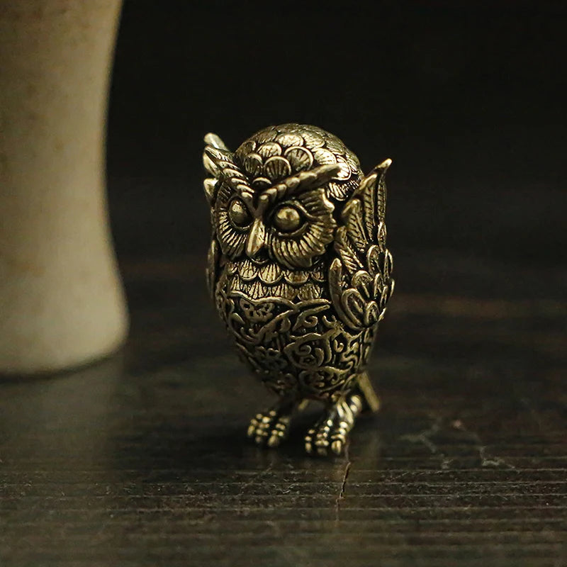 Antique Solid Brass Owl Decor Retro Copper Animal Tea Pet Miniature Zpaxo