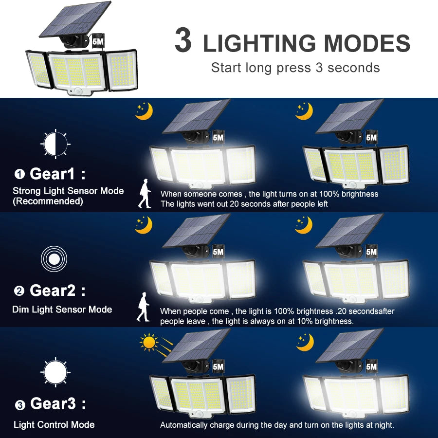 Outdoor Solar Lights Motion Sensor 200/348LEDS Solar Powered Flood Lights Remote Security Wall Lights Waterproof Yard Patio Gard Zpaxo