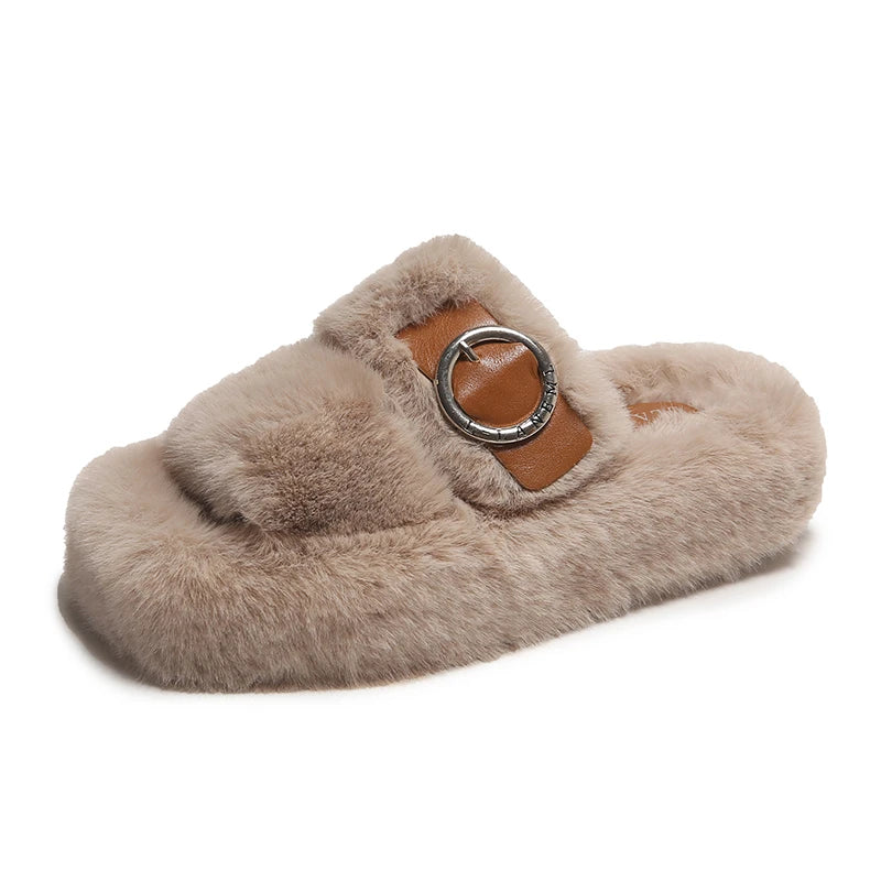 Women Slippers Thick Bottom Double Slippers Autumn/Winter New Style Korean Shoes Women Soft Bottom Cotton Home Slides Women Zpaxo Milk tea color 41