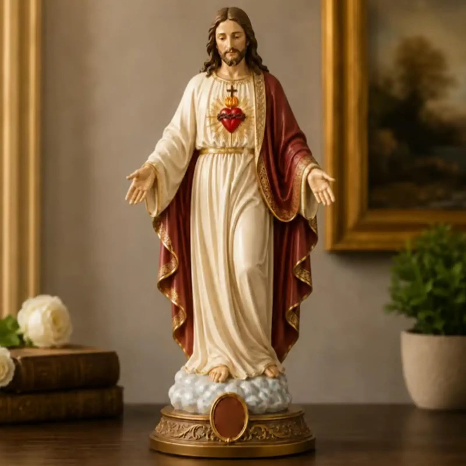 Resin Virgin Mary Collectible Figure Hand Painted Blessed Mother Catholic Religious Statue for Home Decor Zpaxo