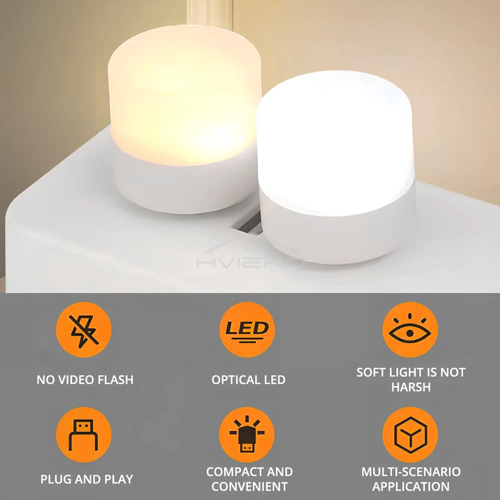 USB LED Plug Night Light – Warm & White | Book Lamp