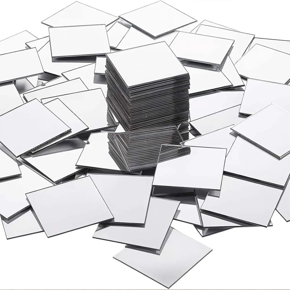 100pcs Mini Square Mirrors 1 cm Self-Adhesive Small Square Mirrors Acrylic Mirror Tiles Craft Home Decorative Mosaic Tiles Craft Zpaxo silver