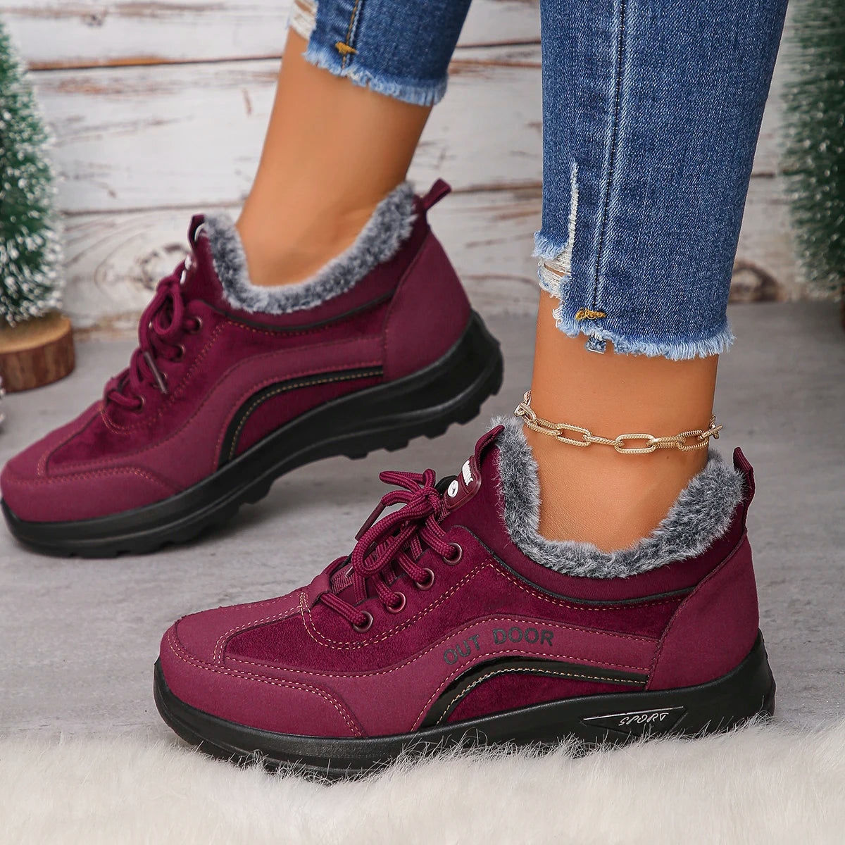 Women Cotton Boots 2025 Warm Comfortable Snow Boots Women Round Toe Flat Bottom Shoes Thickened Fluff Lined Casual Sports Shoes Zpaxo