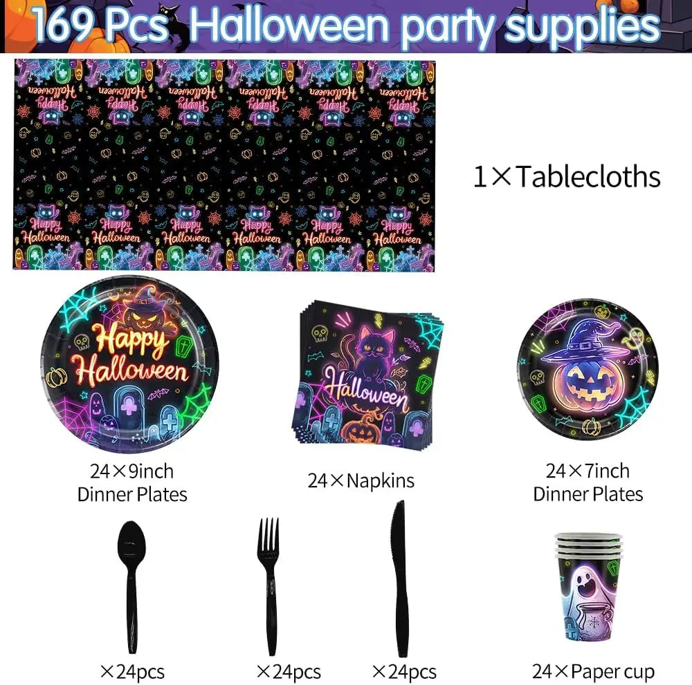 Glowing Disposable Halloween Tableware Complete Fluorescent Plates