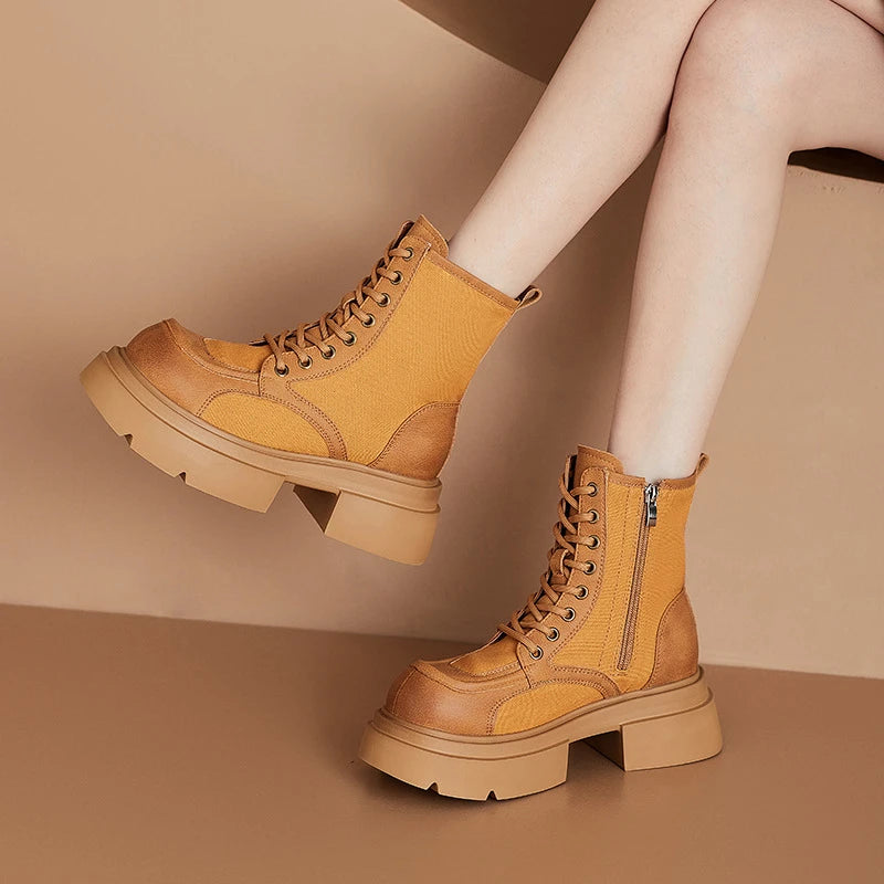 Women Leather Ankle Boots 2026 Round Toe Back Zipper Low Block Heel Zpaxo