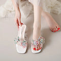 2026 Summer Women's Fashion Rhinestone Flower Embellishment Sandals Zpaxo Beige 40