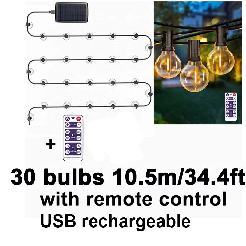 Solar LED Outdoor Lamp G40 Bulbs Fairy Lights for Camping Garden Decoration Street Garland 10/25/30/50 Bulbs Camping Lighting Zpaxo 34.4ft-30 bulbs China Mainland