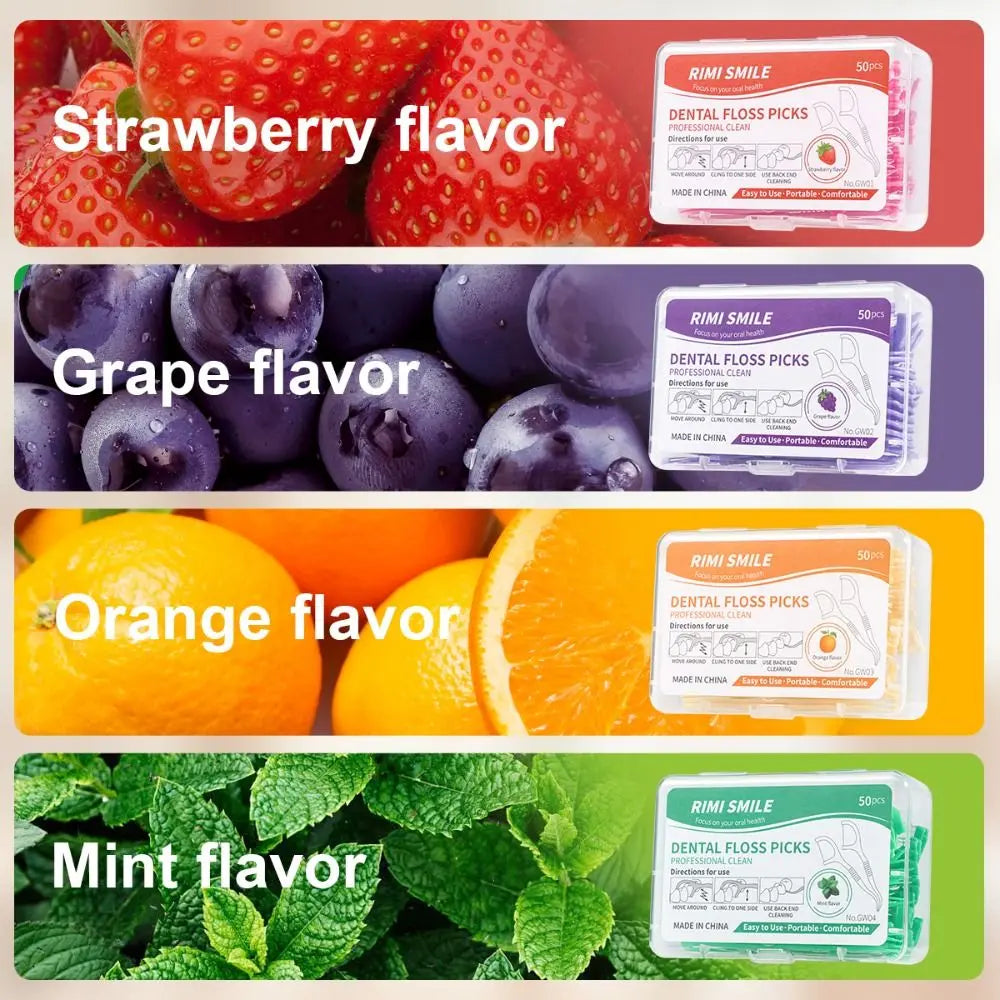 50 Sticks Box Dental Floss Stick 4 Flavors Disposable Fruit Flavored Zpaxo