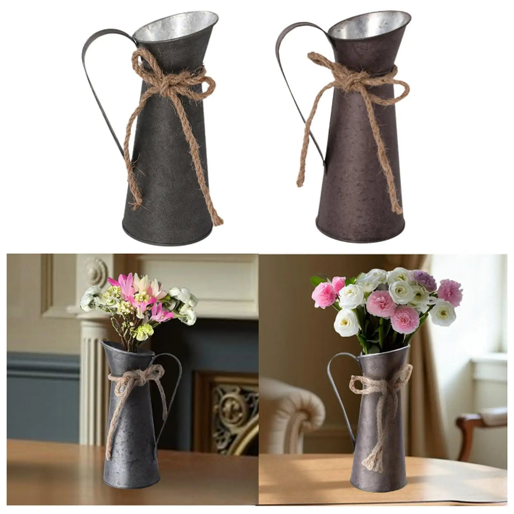 Galvanized Iron Milk Jug Vase – Rustic Farmhouse Dried Flowers Decorative Metal Vase Zpaxo