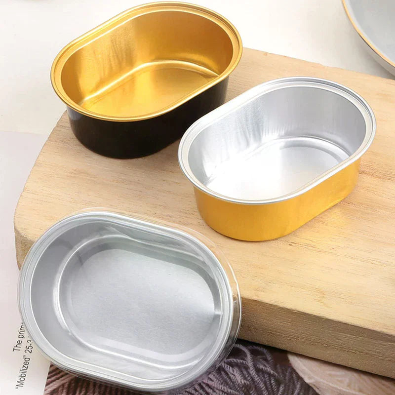 100Pcs 68ML Aluminum Foil Oval Non-Stick Baking Cups Cake Containers With Clear Lids Heat Resistant For Cakes Zpaxo