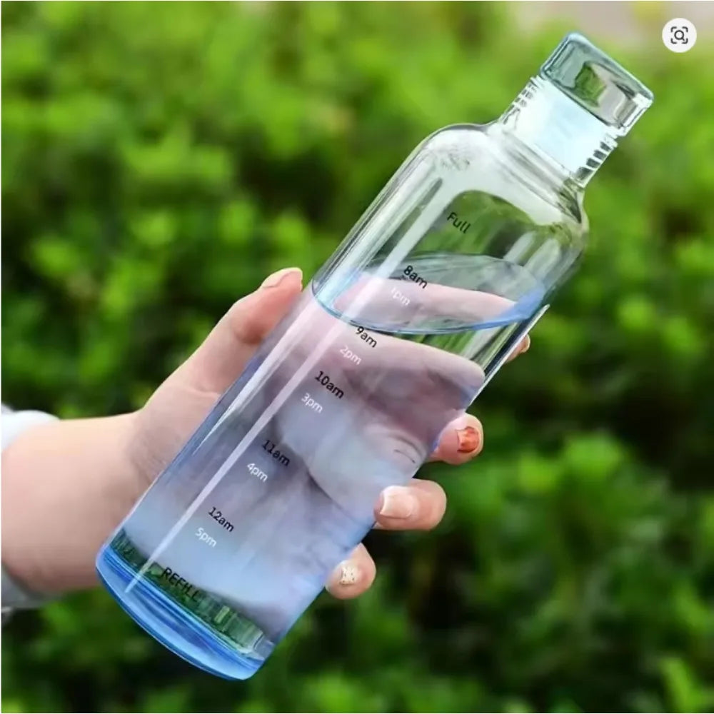 Time Marker Water Bottle Plastic Leakproof Shatterproof Lightweight Zpaxo 500ml blue