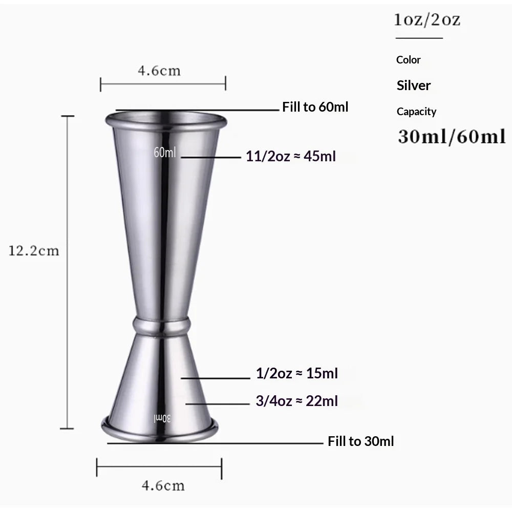 304 Stainless Steel Double Jigger – Bar Cocktail Measuring Cup Cocktail Jigger Zpaxo Silvery