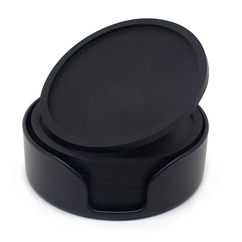 6Pcs 10cm Silicone Coasters Round Heat Resistant Rubber Tea Cup Mat Drink Coffee Mug Glass Beverage Holder Pad Decor Table Mat Zpaxo black