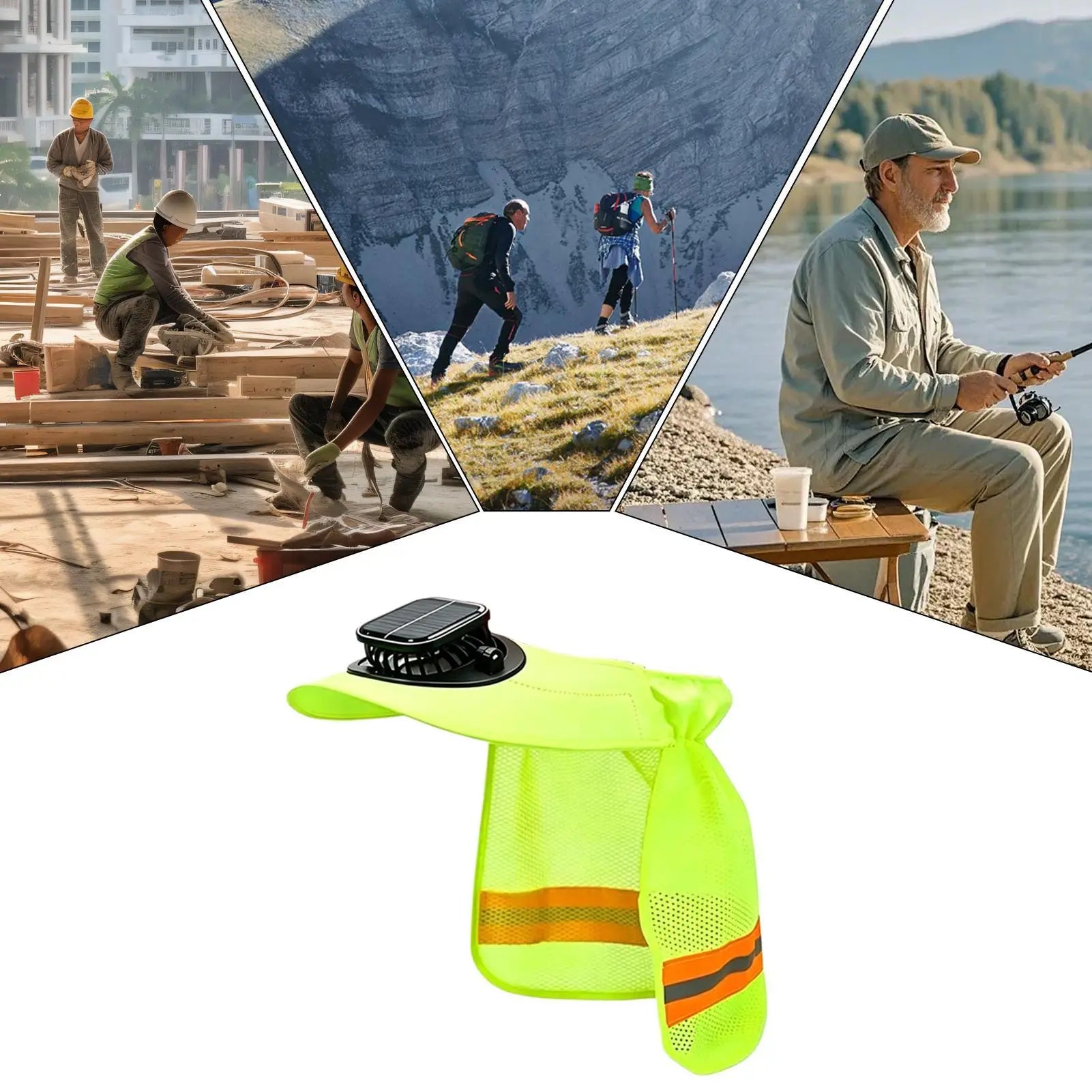Solar Fan Hard Hat Sun Visor Helmet Shade Cooling Neck Shield Wide