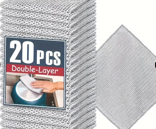 20-5pcs Thickened Steel Wire Cleaning Cloth Non-Scratch Double-layer Iron Microfiber Mesh Dishrag Washing Pot Rags Kitchen Towel Zpaxo 20pcs