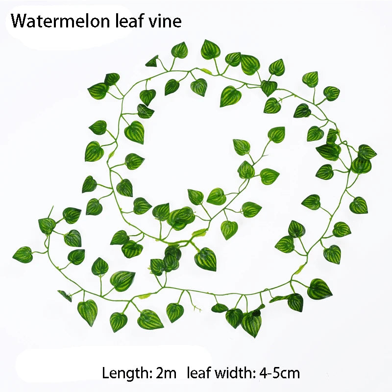 100 2M Artificial Green Leaves Ivy Vine Garland Fake Leaf Plants Zpaxo Watermelon leaf 100M (50String)