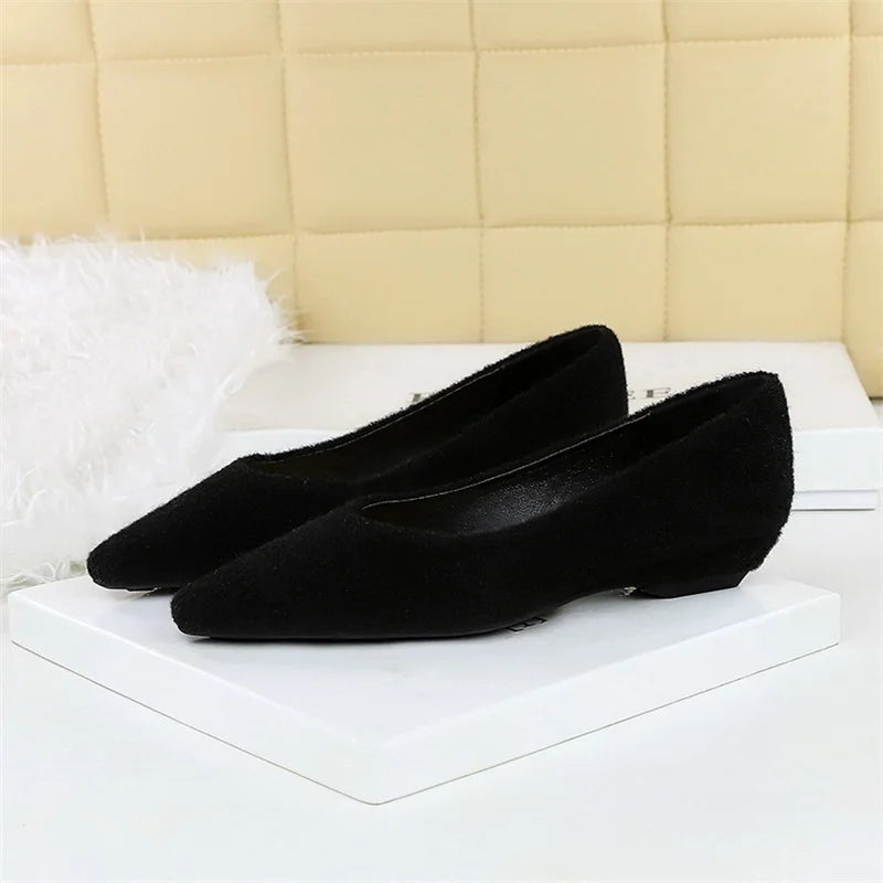 Korean Plush Single Shoes Women Shallow Mouth Plain Pointed Toe Zpaxo 3683-17 Black 37 China Mainland