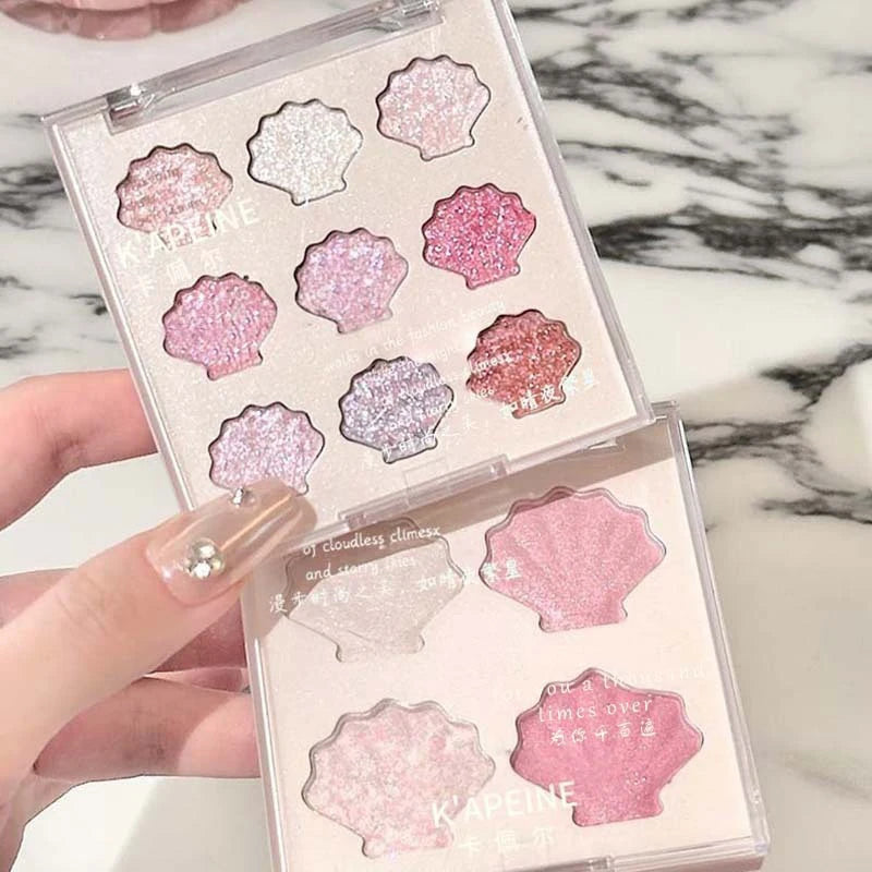 Shell Eyeshadow Palette Sparkling Pearlescent Glitter Eye Shadow Plate Diamond Highlight Eye Makeup Cosmetic for Autumn Winter Zpaxo