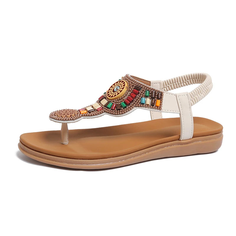 Women Sandals Anti Slip Flip Flops Bohemian Flat Clip Toe Gladiator Zpaxo Beige 40