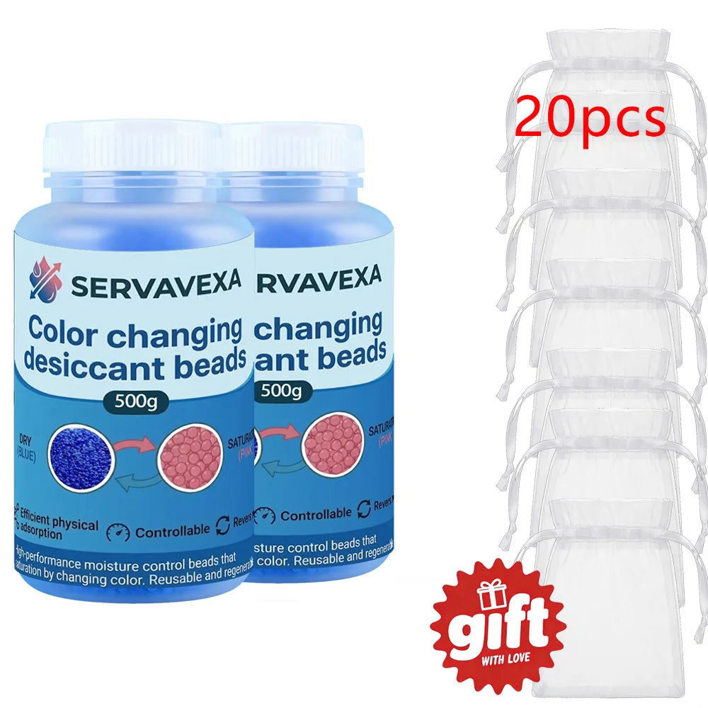 300g Indicating Silica Gel Beads Color-Changing Desiccant Moisture Absorber Reusable Dehumidifier with 5 Free Gift Bags Zpaxo Blue 18OZ---2PCS