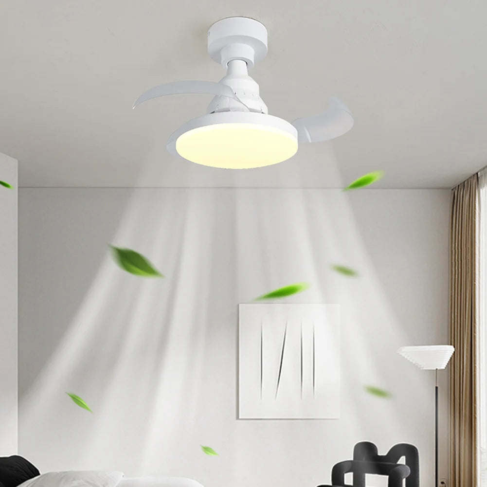 Portable Hanging Fan with LED Light Remote Control Cordless Fan 3 Gears Invisible Leaf Fan for Dining Room Bedroom Living Room Zpaxo