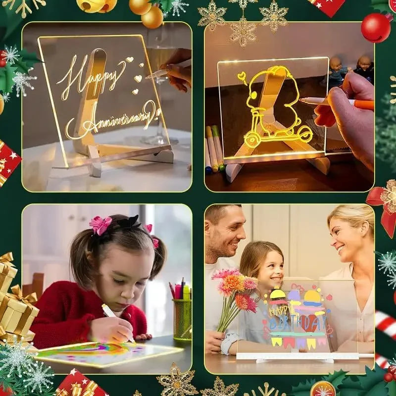 Luminous Acrylic Drawing Magic Led Transparent Board Note Board Kids DIY Educational Toys Gift, With Stand,With 7 Color Markers Zpaxo