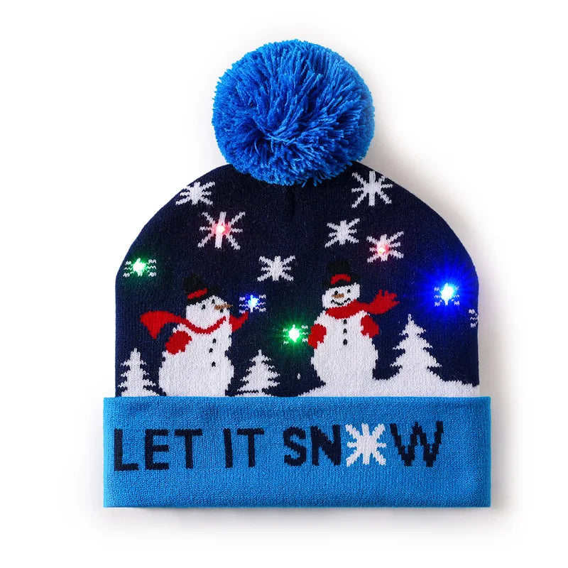 Glowing Christmas LED Santa Hat Battery Operated Flashing Knit Beanie