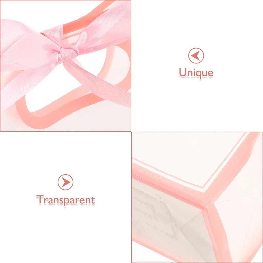 15Pcs Transparent Pink Reusable Gift Bags Foldable Party Favor Pouches Wedding Bridal Shower Birthday Treat Bags