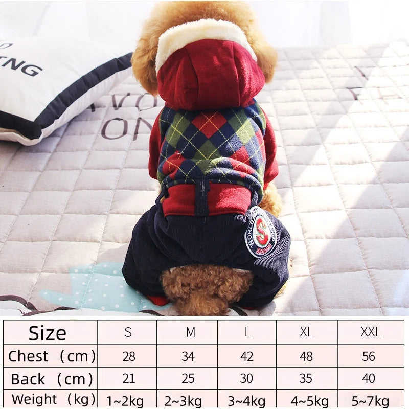 Winter Pet Thickened Warm Clothing Fashion Plaid Dog Four Legs