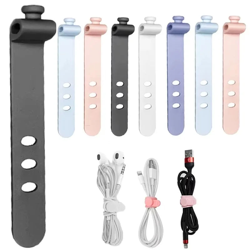 20pcs Portable Reusable Silicone Strap Winder Tids Organizer Desktop USB Data Cord Earphone Wire Line Wrap Ties Management Clips Zpaxo