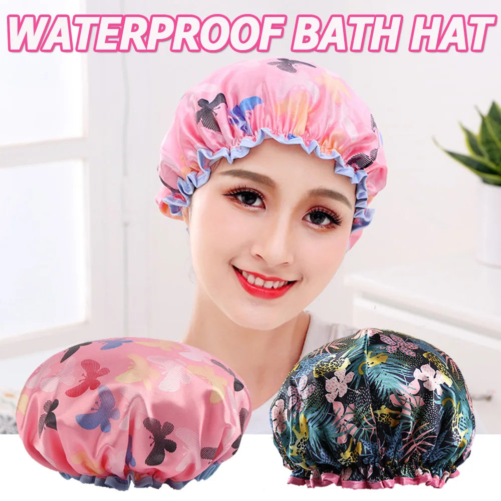 1Pc Thick Waterproof Bath Hat Double Layer Shower Hair Cover Women Supplies Shower Cap Bathroom silk bonnet Satin Bonnets wrap Zpaxo